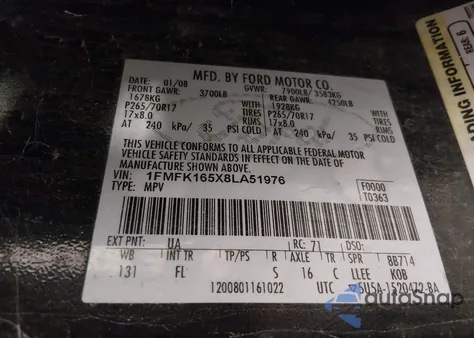 2008 Ford Expedition El Xlt z USA, uszkodzony, nr VIN 1FMFK165X8LA51976